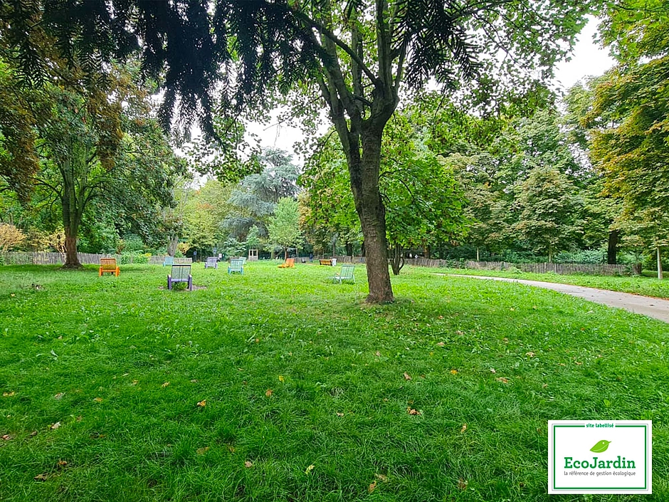 Vue des arbres et bancs du Parc Henri Barbusse - Agrandir l'image (fenêtre modale)