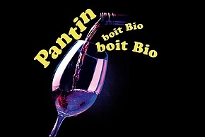 visuel représentant un verre de vin, avec le titre de l'événement : pantin boit bio